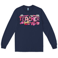 Navy breast cancer teacher Long Sleeve Tee - Artiststas