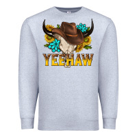 Heather Grey yeehaw bull skull Premium Sweatshirt - NancyCooperArtShop