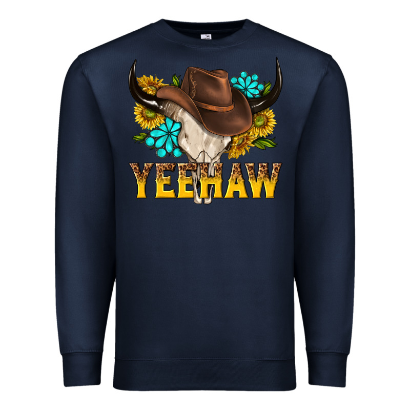 Yeehaw Bull Skull Premium Sweatshirt by NancyCooperArtShop | Teevron