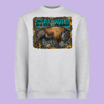 Stay Wild Aztec Bison Heavyweight Sweatshirt Designed By Ranaportraitstore