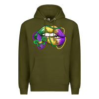 Army Green mardi gras lips Premium Hoodie - LillyAllenDesigns