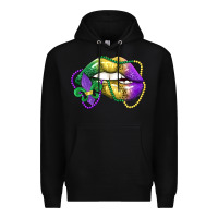 Black mardi gras lips Premium Hoodie - LillyAllenDesigns