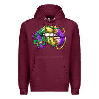 Burgundy mardi gras lips Premium Hoodie - LillyAllenDesigns