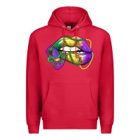 Cardinal mardi gras lips Premium Hoodie - LillyAllenDesigns