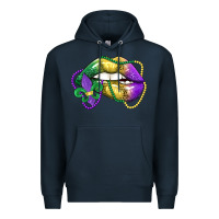 Navy mardi gras lips Premium Hoodie - LillyAllenDesigns
