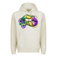 Oatmeal Heather mardi gras lips Premium Hoodie - LillyAllenDesigns