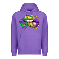 Purple mardi gras lips Premium Hoodie - LillyAllenDesigns