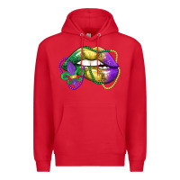 Red mardi gras lips Premium Hoodie - LillyAllenDesigns
