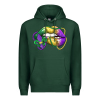 Sports Green mardi gras lips Premium Hoodie - LillyAllenDesigns