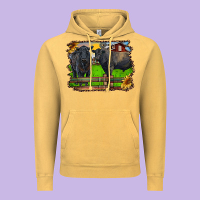 Black Angus Cattle And Bull In Barnyard Vintage Hoodie Designed By Ranaportraitstore
