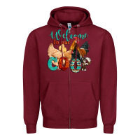 Burgundy welcome to our coop Zipper Hoodie - Artiststas