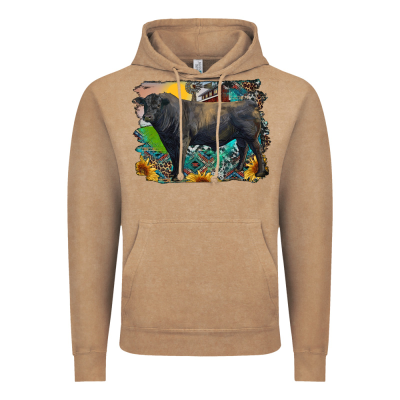 Black Angus Bull With Aztec And Farm Background Vintage Hoodie by RanaPortraitStore | Teevron