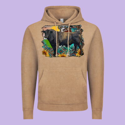 Black Angus Bull With Aztec And Farm Background Vintage Hoodie Designed By Ranaportraitstore
