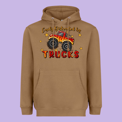 Easily Distracted By Trucks Heavyweight Hoodie Designed By Maliassmallbusiness