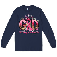Navy breast cancer with god all things are possible Long Sleeve Tee - Artiststas