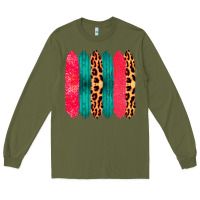 Army Green Colored Leopard and Wood Patterned Western Brush Strokes Long Sleeve Tee - Bettercallsaul