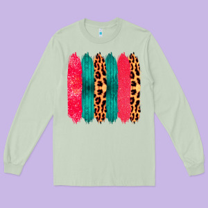 Colored Leopard And Wood Patterned Western Brush Strokes Long Sleeve Tee Designed By Bettercallsaul
