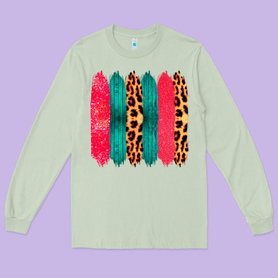 Colored Leopard And Wood Patterned Western Brush Strokes Long Sleeve Tee Designed By Bettercallsaul