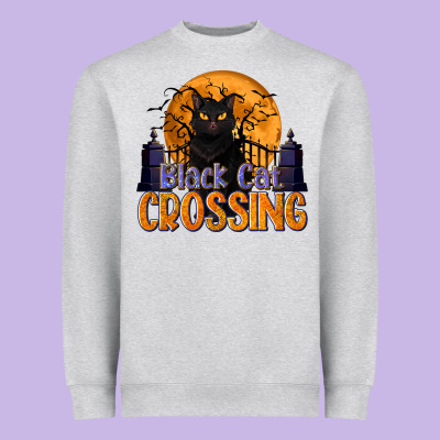 Black Cat Crossing Heavyweight Sweatshirt Designed By Texasbilliewilder