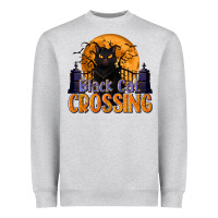 Heather Grey Black Cat Crossing Heavyweight Sweatshirt - texasbilliewilder