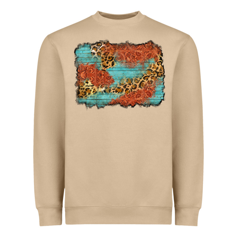 Western Leopard Tooled Leather Background Heavyweight Sweatshirt by Zillion Design Studio | Teevron
