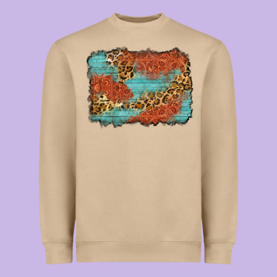 Western Leopard Tooled Leather Background Heavyweight Sweatshirt Designed By Zillion Design Studio