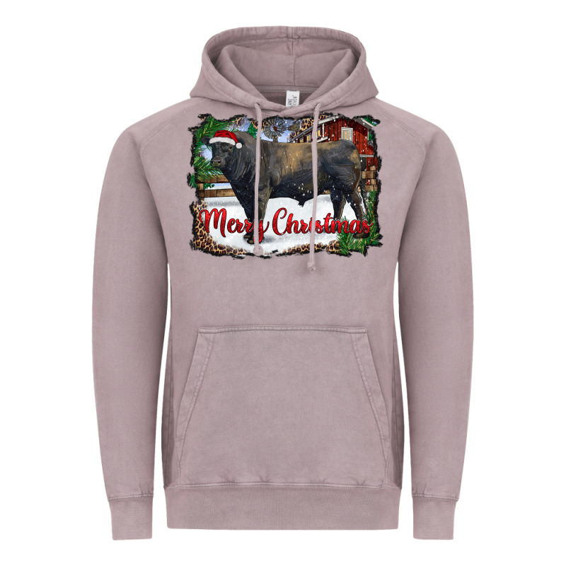 Merry Christmas Black Angus Bull And Farm Vintage Hoodie by RanaPortraitStore | Teevron