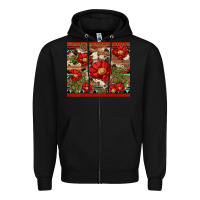 Black red flower and cactus with cowhide and aztec Zipper Hoodie - Artiststas