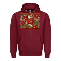 Burgundy red flower and cactus with cowhide and aztec Zipper Hoodie - Artiststas