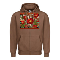 Chestnut red flower and cactus with cowhide and aztec Zipper Hoodie - Artiststas