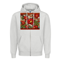 Dove Grey red flower and cactus with cowhide and aztec Zipper Hoodie - Artiststas