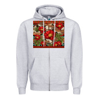 Heather Grey red flower and cactus with cowhide and aztec Zipper Hoodie - Artiststas
