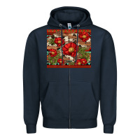 Navy red flower and cactus with cowhide and aztec Zipper Hoodie - Artiststas