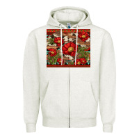 Oatmeal Heather red flower and cactus with cowhide and aztec Zipper Hoodie - Artiststas