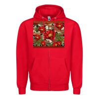 Red red flower and cactus with cowhide and aztec Zipper Hoodie - Artiststas