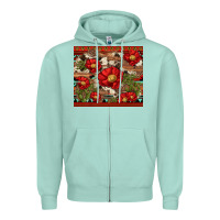 Seafoam red flower and cactus with cowhide and aztec Zipper Hoodie - Artiststas
