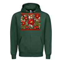 Sports Green red flower and cactus with cowhide and aztec Zipper Hoodie - Artiststas