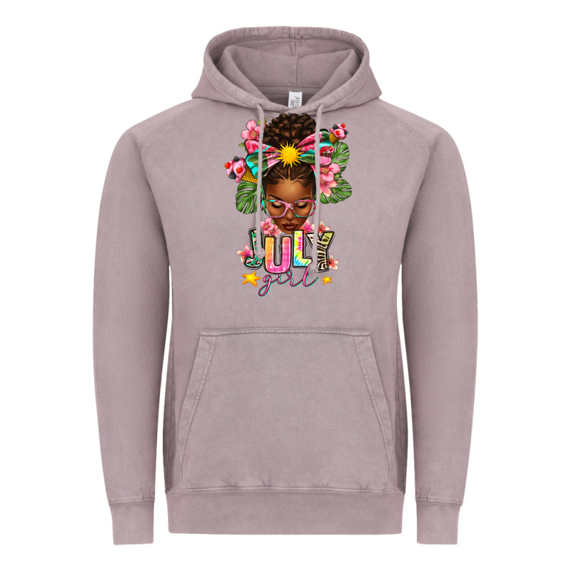 July Girl Afro Woman Summer Vintage Hoodie by texasbilliewilder | Teevron