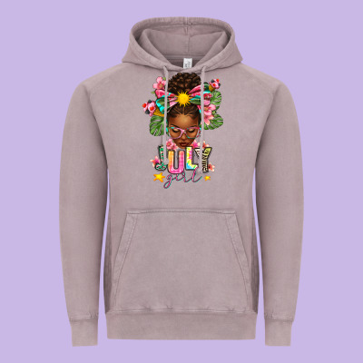 July Girl Afro Woman Summer Vintage Hoodie Designed By Texasbilliewilder