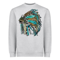 Heather Grey indian feather headdress with western  patterns Heavyweight Sweatshirt - RanaPortraitStore
