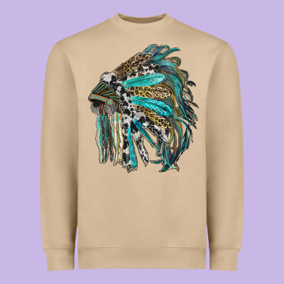 Indian Feather Headdress With Western  Patterns Heavyweight Sweatshirt Designed By Ranaportraitstore