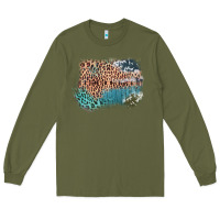 Army Green Leopard Wood Cowhide Pattern Mixed Western Frame Long Sleeve Tee - Bettercallsaul