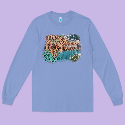 Leopard Wood Cowhide Pattern Mixed Western Frame Long Sleeve Tee Designed By Bettercallsaul