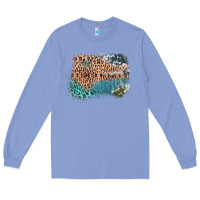 Colony Blue Leopard Wood Cowhide Pattern Mixed Western Frame Long Sleeve Tee - Bettercallsaul