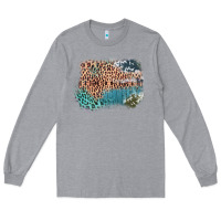 Heather Grey Leopard Wood Cowhide Pattern Mixed Western Frame Long Sleeve Tee - Bettercallsaul