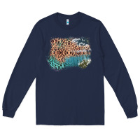 Navy Leopard Wood Cowhide Pattern Mixed Western Frame Long Sleeve Tee - Bettercallsaul