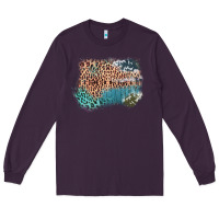 Plum Leopard Wood Cowhide Pattern Mixed Western Frame Long Sleeve Tee - Bettercallsaul