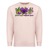 Pale Pink peace love mardi gras Premium Sweatshirt - MaliasSmallBusiness