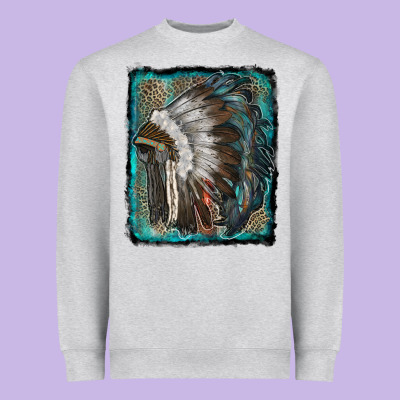 Indian Feather Headdress With Leopard Background Heavyweight Sweatshirt Designed By Ranaportraitstore