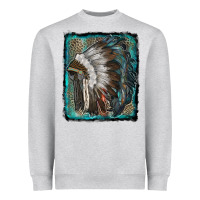 Heather Grey indian feather headdress with leopard background Heavyweight Sweatshirt - RanaPortraitStore